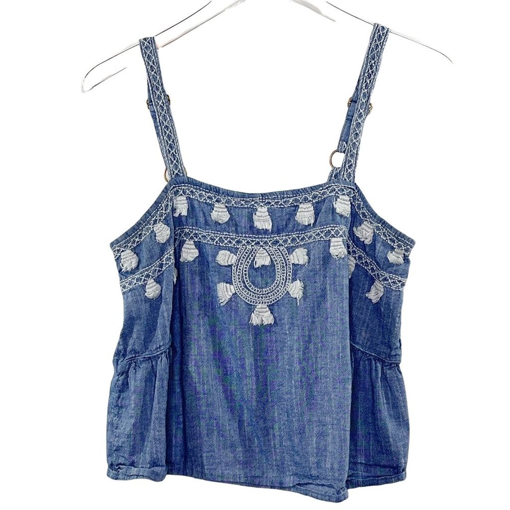 Roller Rabbit Chambray Embroidered Tank Top Sz M Blue